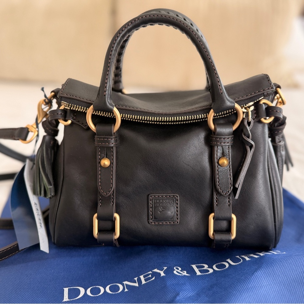 NWT Dooney & Bourke Florentine Black Leather Micro Satchel with Gold Hardware